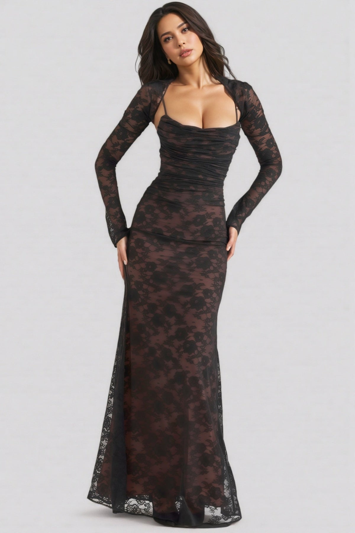 Xaver Black Lace Maxi Dress - View 2