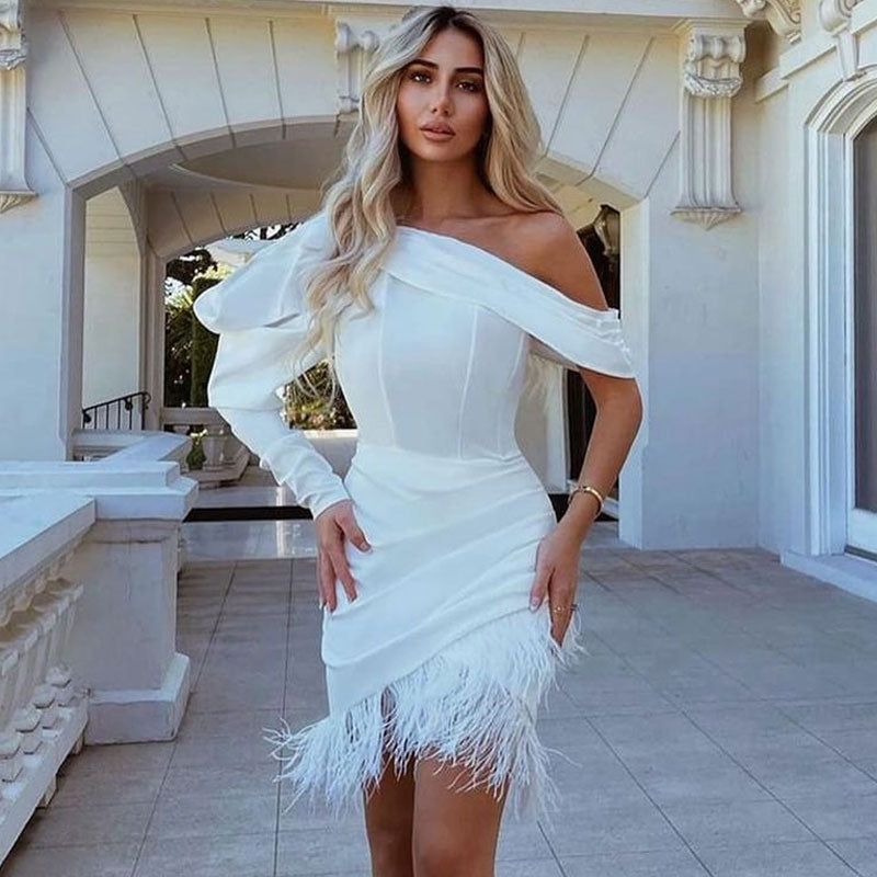 One Shoulder Puff Sleeve Mini Dress - View 3