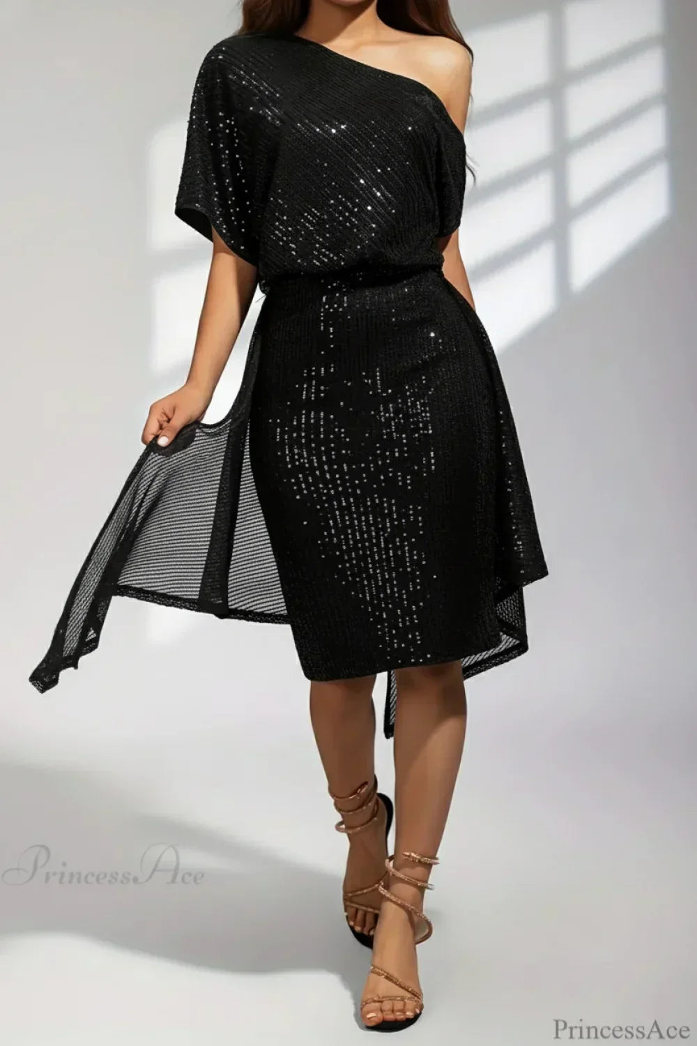 Sequin V-Neck Sleeveless Asymmetrical Bodycon Mini Dress - View 4