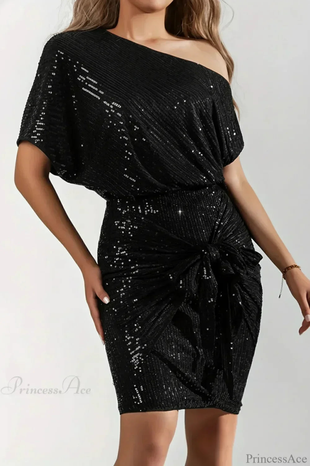 Sequin V-Neck Sleeveless Asymmetrical Bodycon Mini Dress