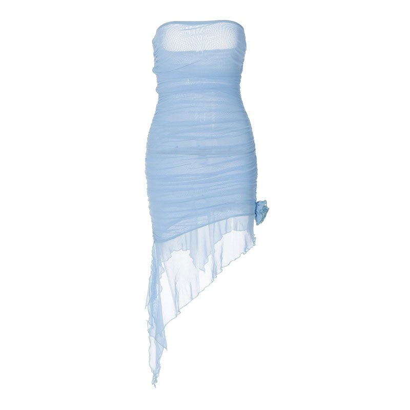 Mesh Applique Ruched Strapless Bodycon Mini Dress - View 3