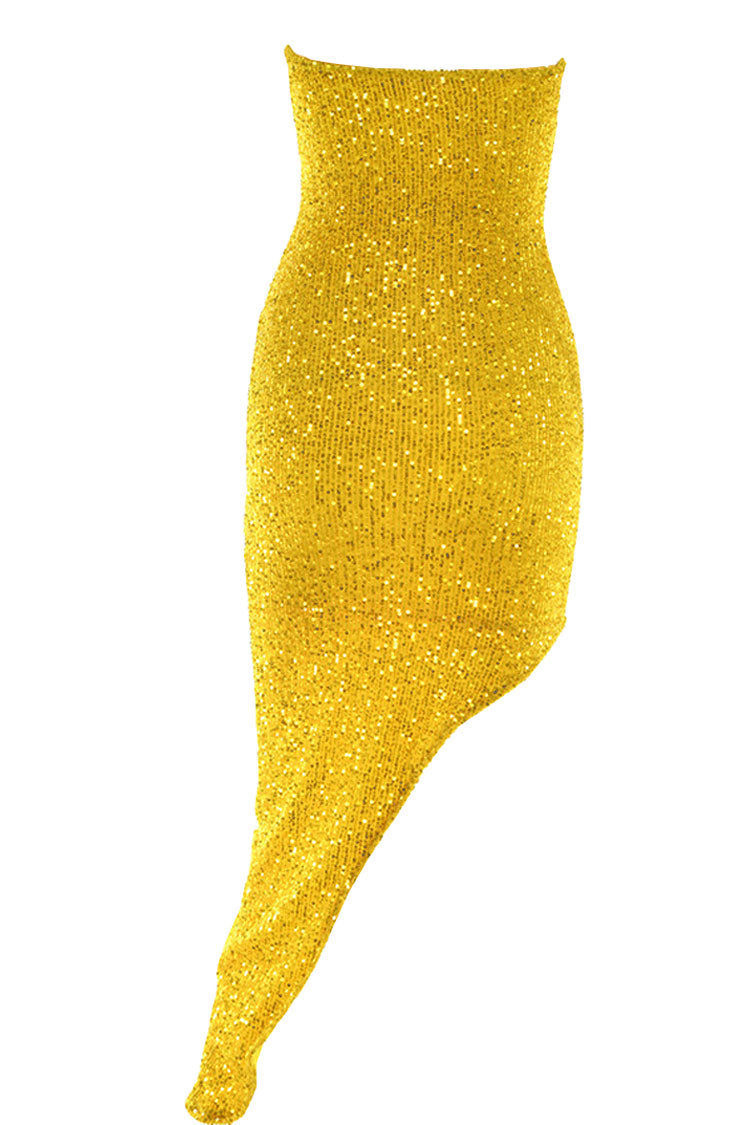 Sequin Strapless Mini Dress in Yellow - View 3