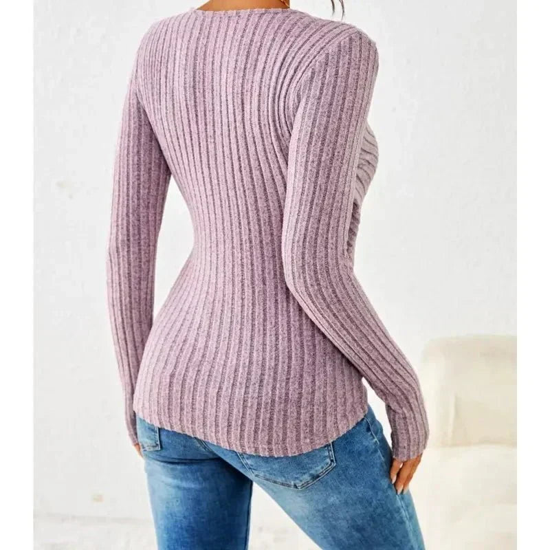 Ribbed Knit Surplice V-Neck Long Sleeve Wrap Top 7