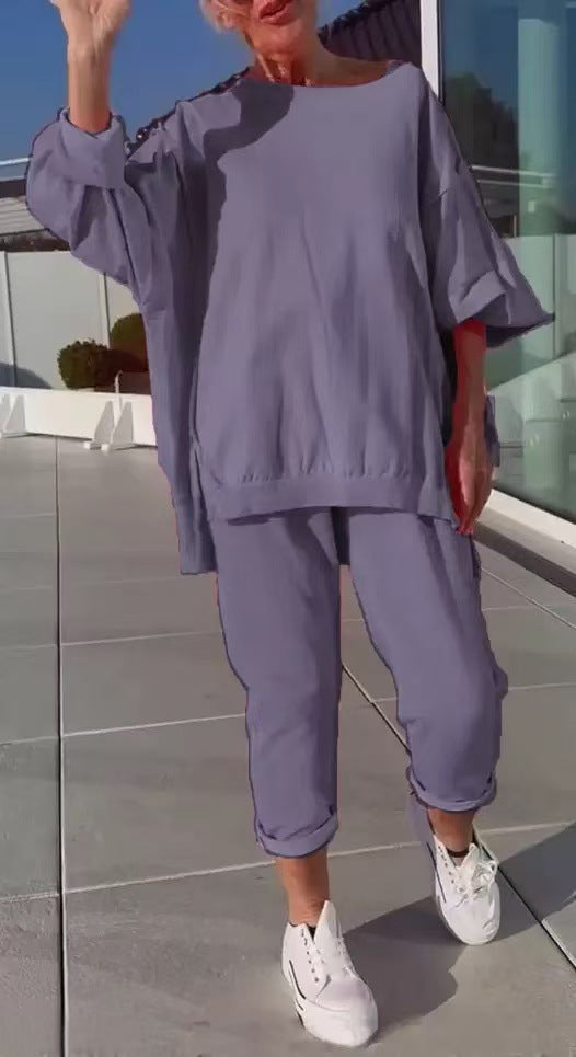 Oversized Long Sleeve Top and Pants Two Piece Set 8