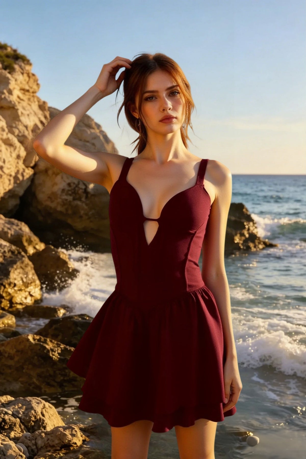 Spaghetti Strap Sweetheart Cut Out Fit and Flare Mini Dress - View 2