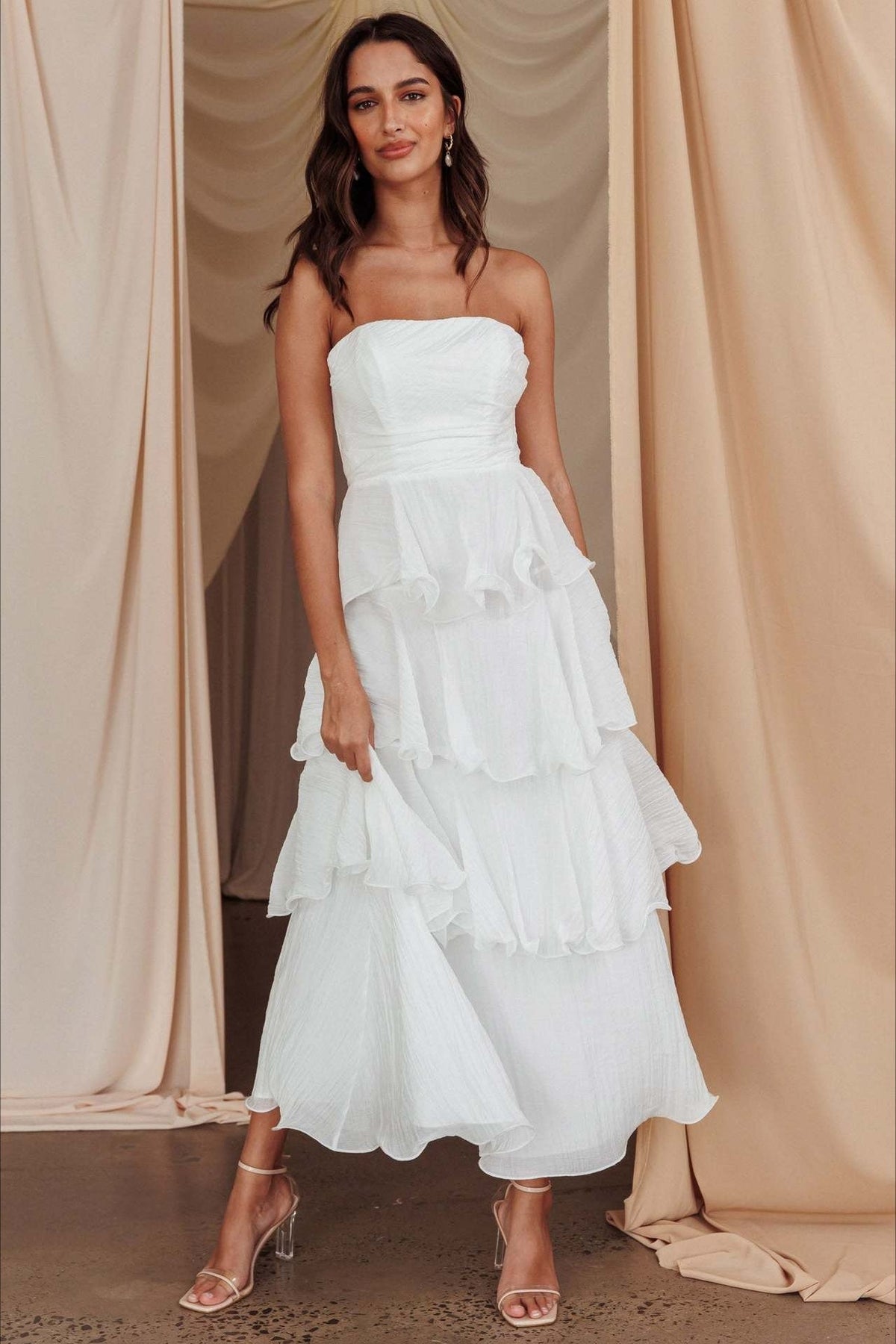 Strapless Tiered Ruffle Fit and Flare Midi Dress - View 4