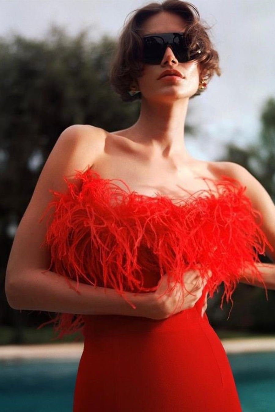 Feather Trim Off Shoulder Bodycon Maxi Prom Dress - View 5