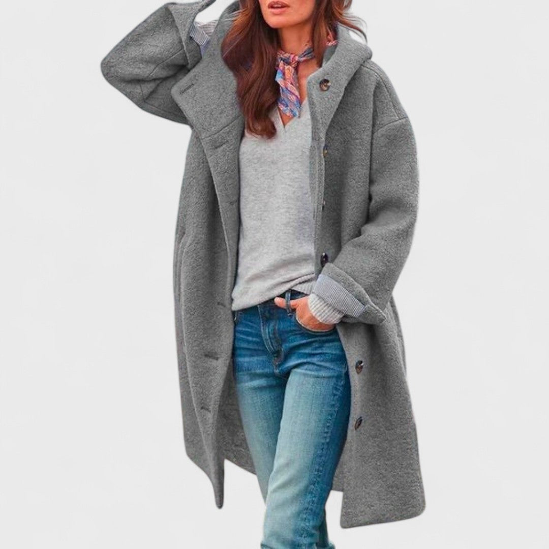Hooded Button Front Longline Wool Blend Coat 4