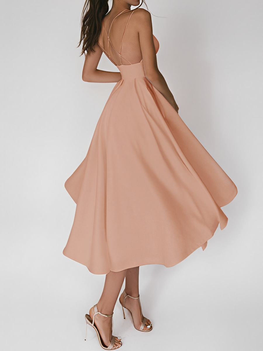 Cross Back Spaghetti Strap Open Back Fit and Flare A-Line Midi Dress - View 2