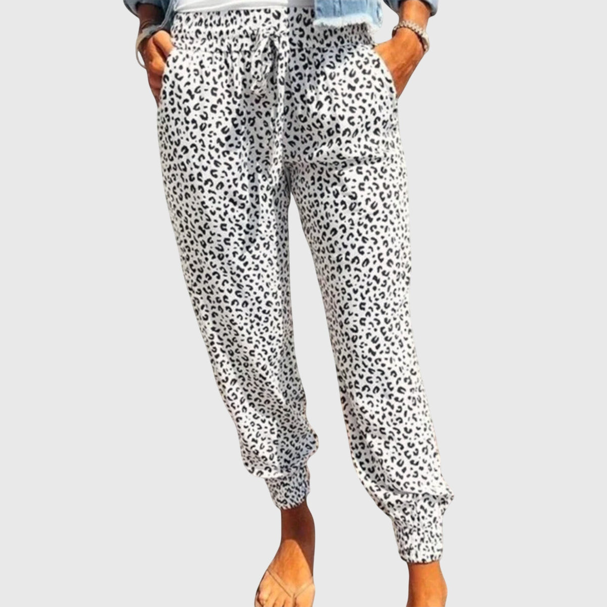 Leopard Print Drawstring Waist Tapered Jogger Pants 4