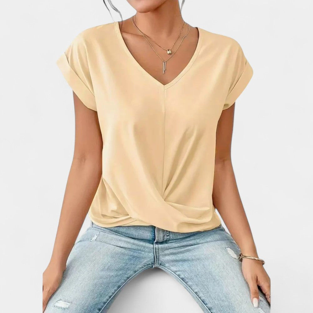 V-Neck Cap Sleeve Twist Front Top 6