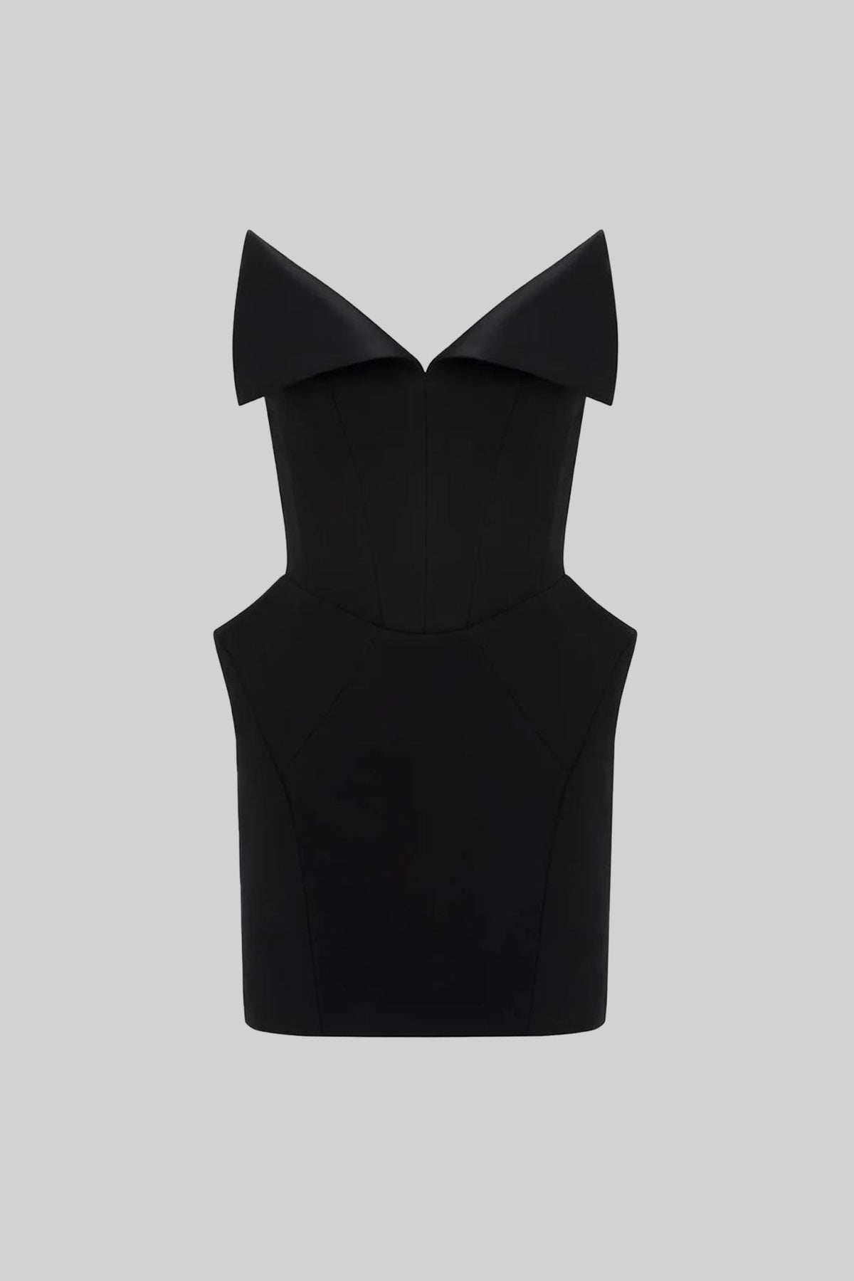 Structured Corset Mini Dress With Folded Collar-style Neckline – Black - View 2