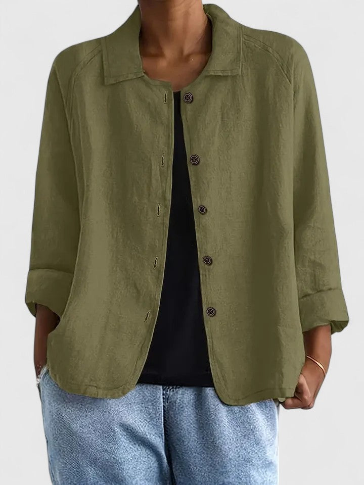 Collared Long Sleeve Button Front Linen Look Shirt 7