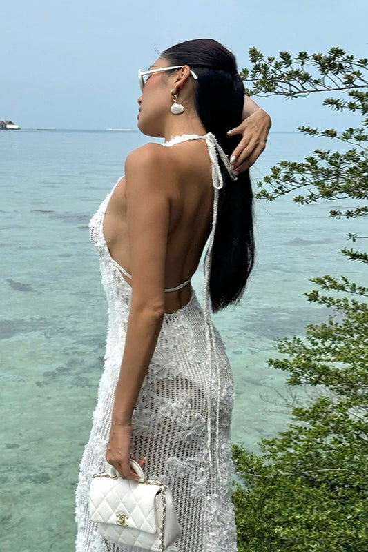 Sequin Halter Neck Deep V-Neck Keyhole Backless Maxi Dress - View 4