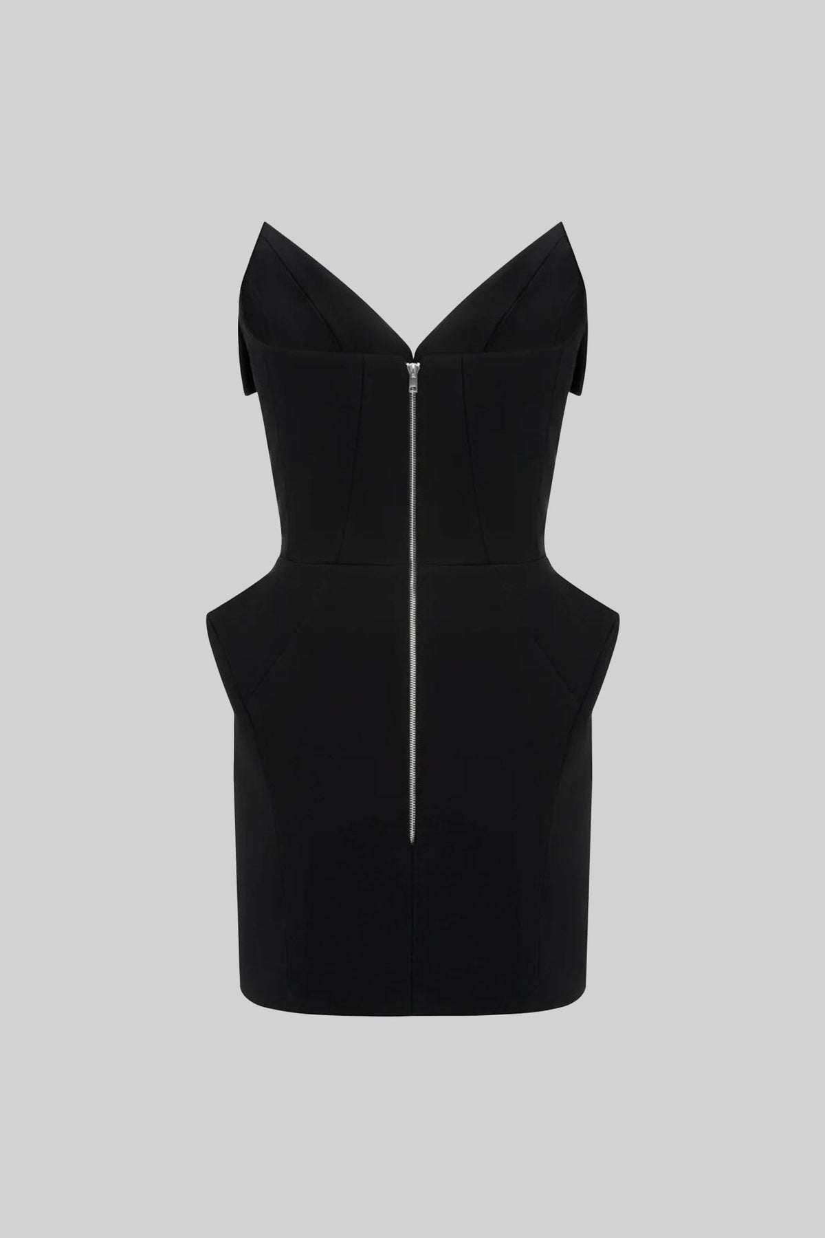 Structured Corset Mini Dress With Folded Collar-style Neckline – Black - View 3