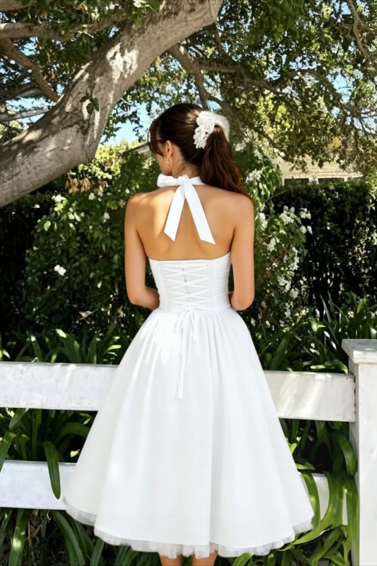 Halter Neck Square Neck Fit and Flare Midi Party Dress - View 3