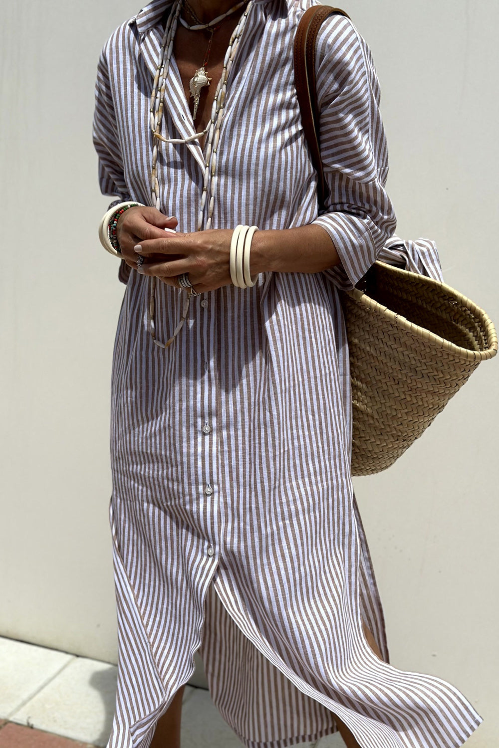 Striped Long Sleeve Button Front Shirt Dress 4