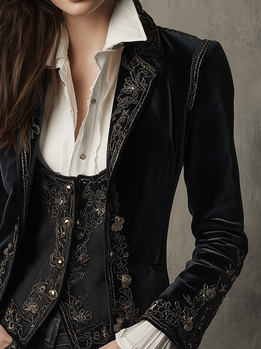 Embroidered Velvet Fitted Blazer 4