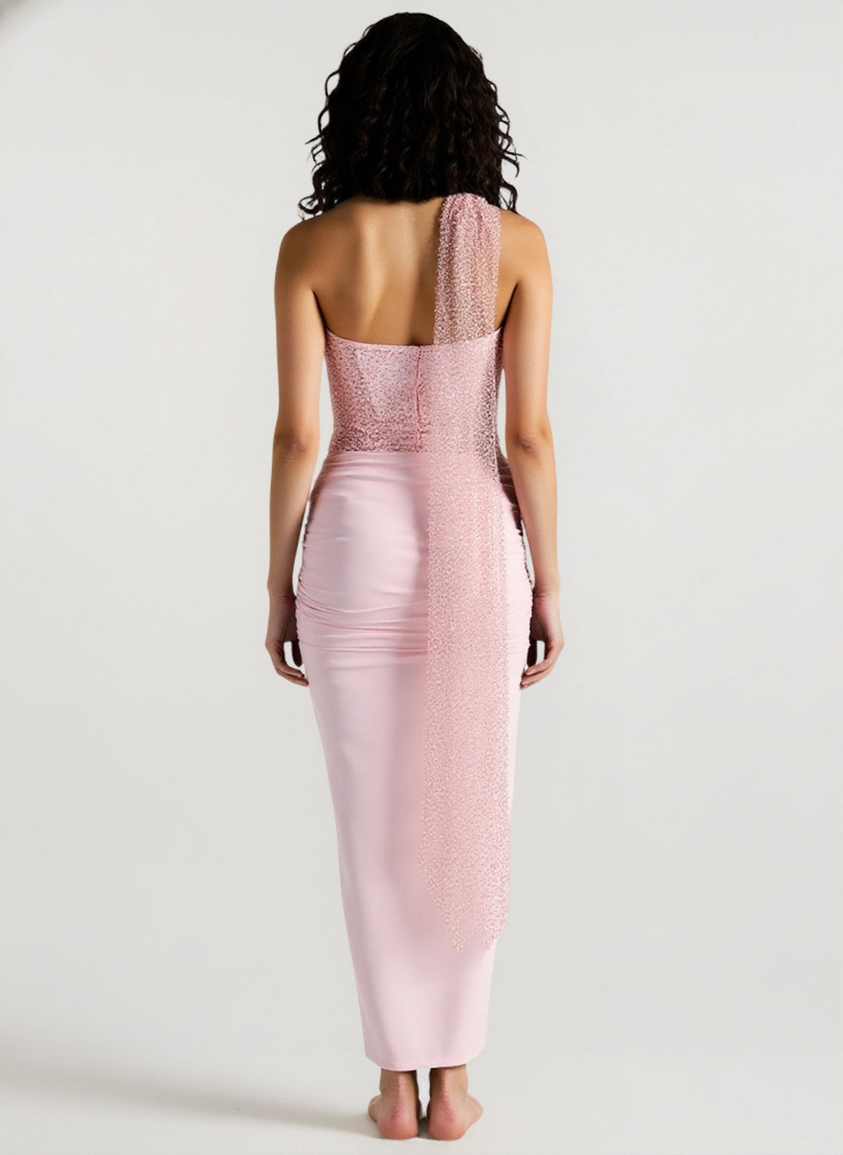 Sequin Strapless Sweetheart Corset Draped Mermaid Gown - View 2