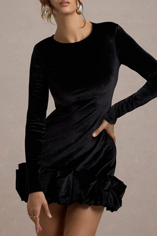 Velvet Ruffle Hem Party Dress - View 7