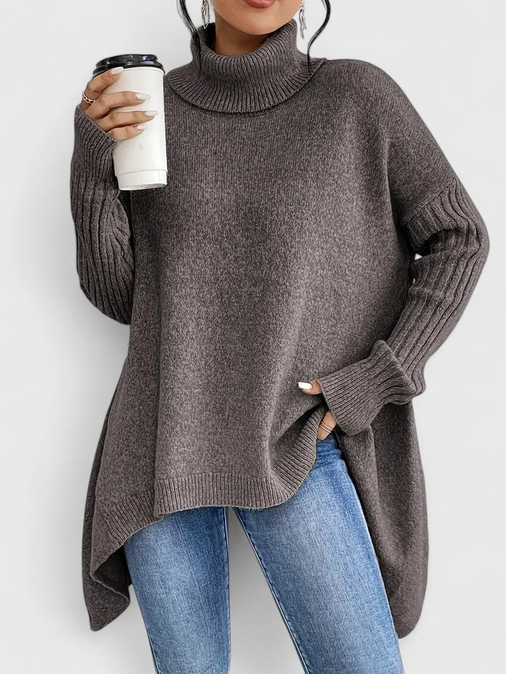 Turtleneck Drop Shoulder High Low Oversized Sweater 3