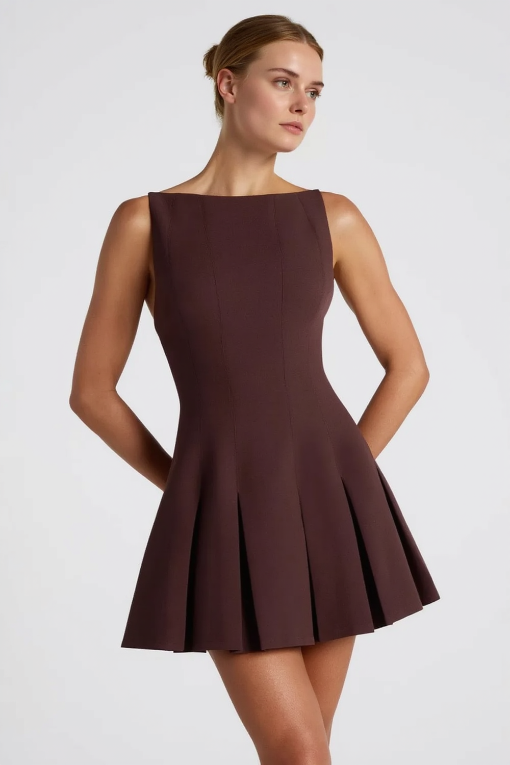 Pleated Sleeveless Slim Work Dress
