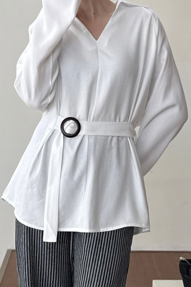 Waist Defining Plunge Neck Blouse