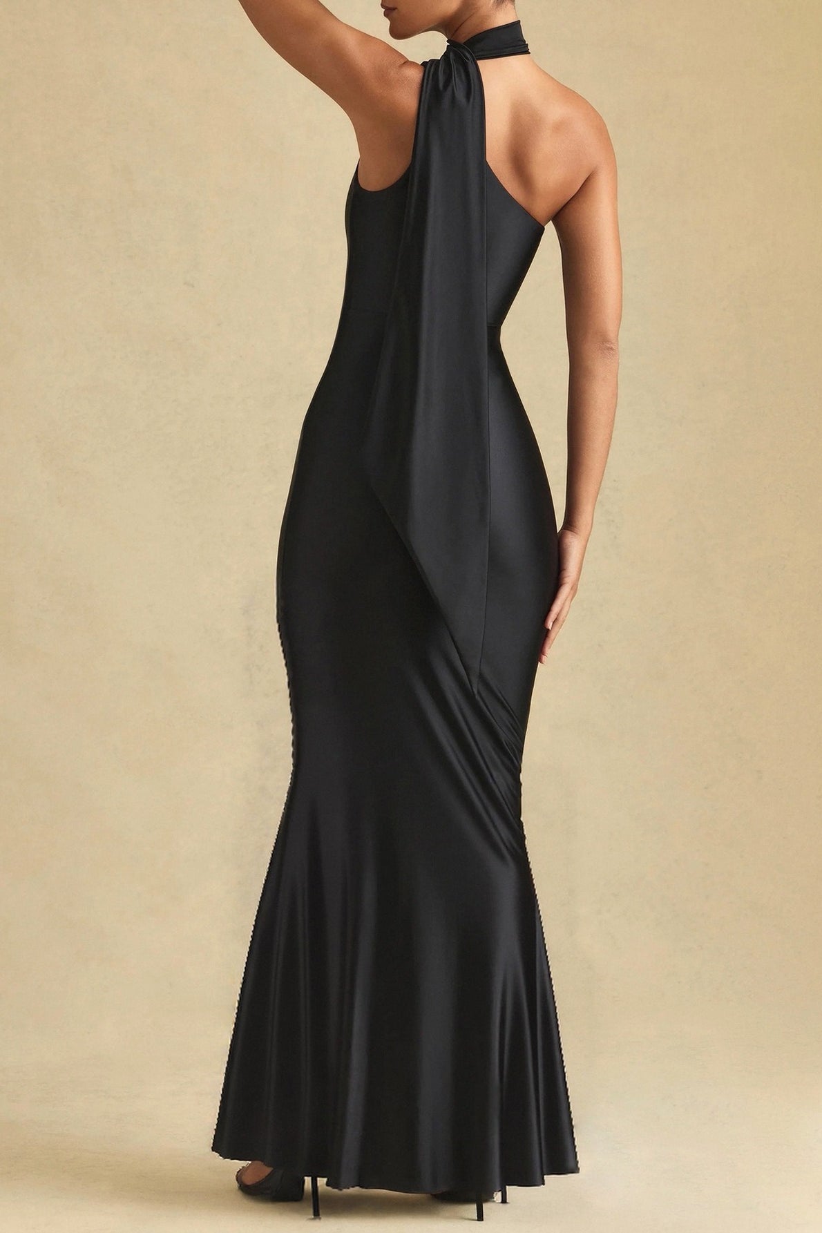 Halter Mermaid Satin Gown Silk Dress - View 4