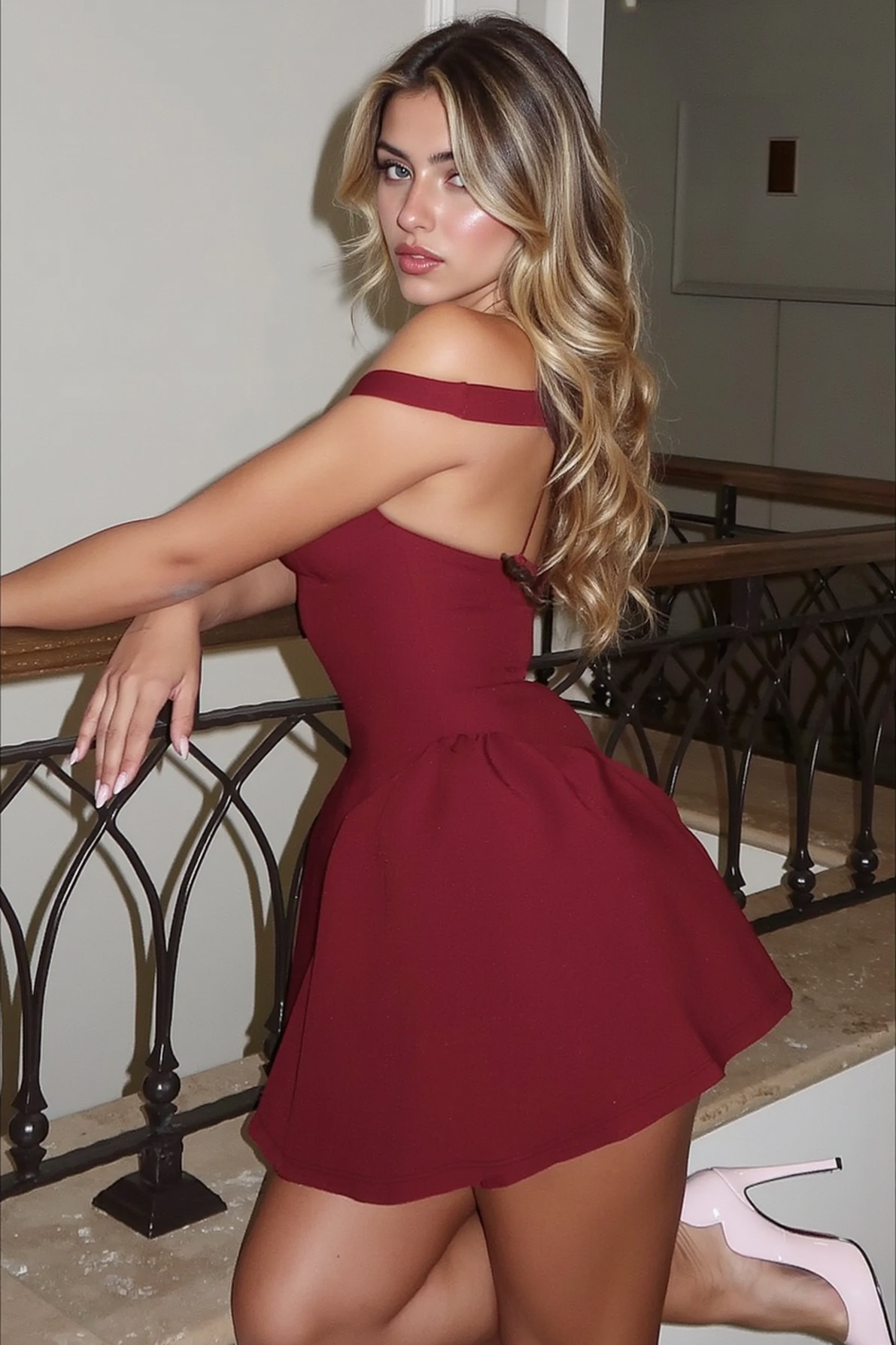 Off Shoulder Deep V-Neck Bustier Bubble Hem Mini Party Dress - View 7