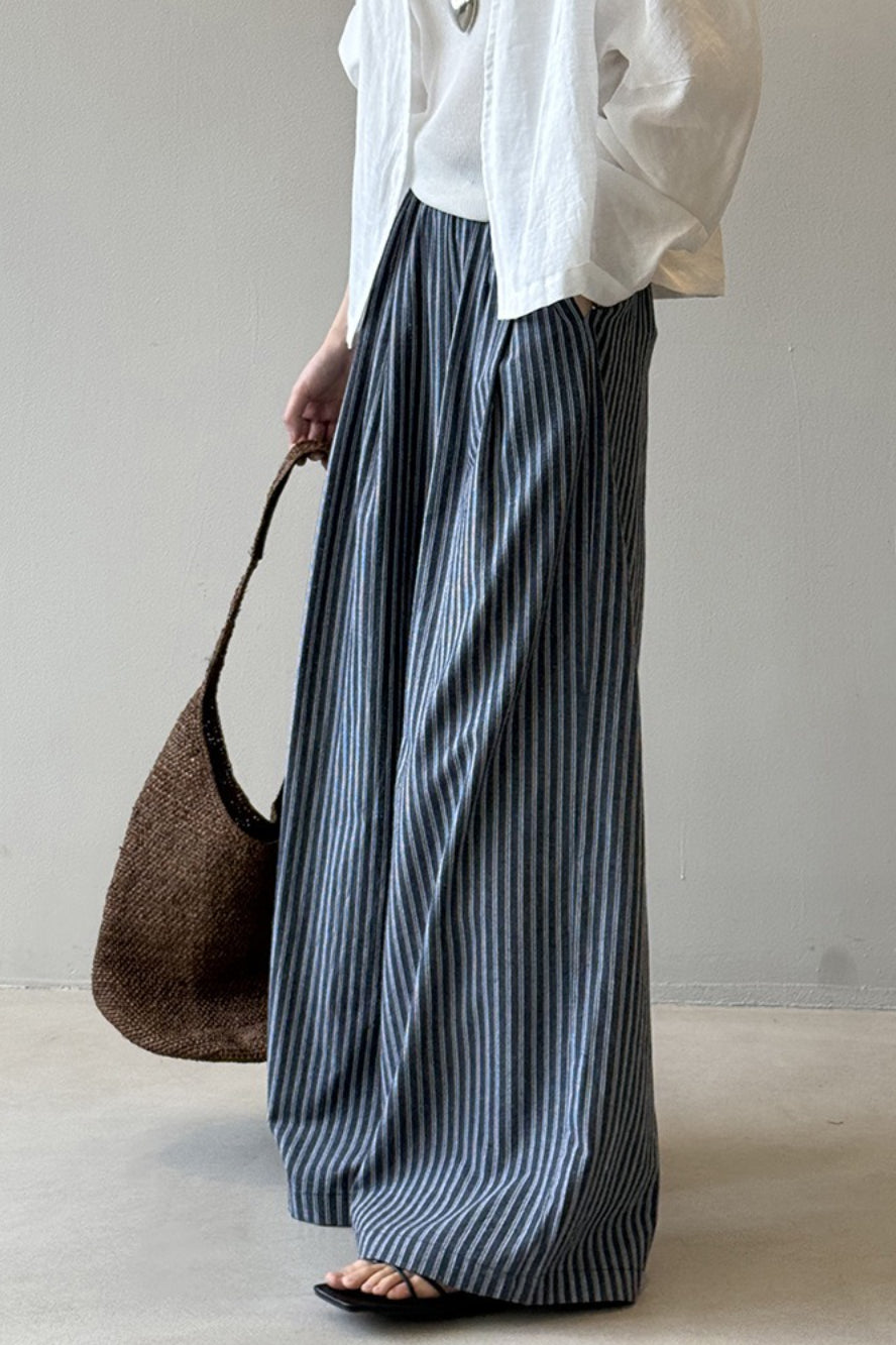 Striped High Waisted Wide Leg Straight Pants