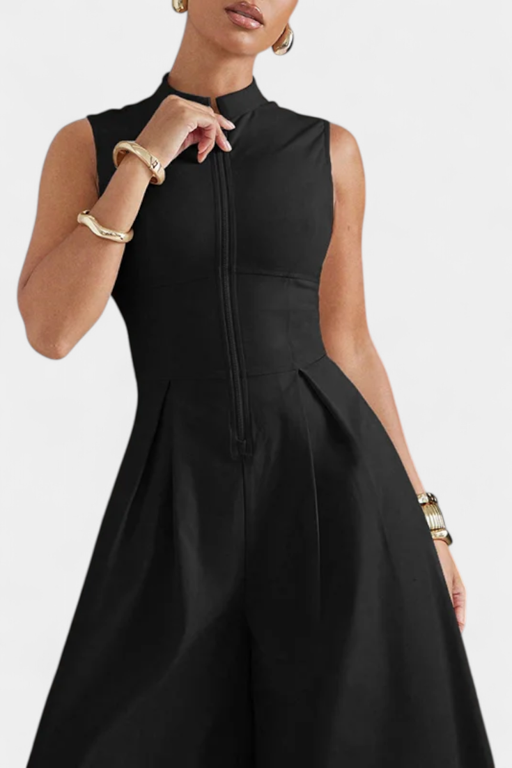 Deep V-Neck Sleeveless Pleated Wide Leg Jumpsuit 3