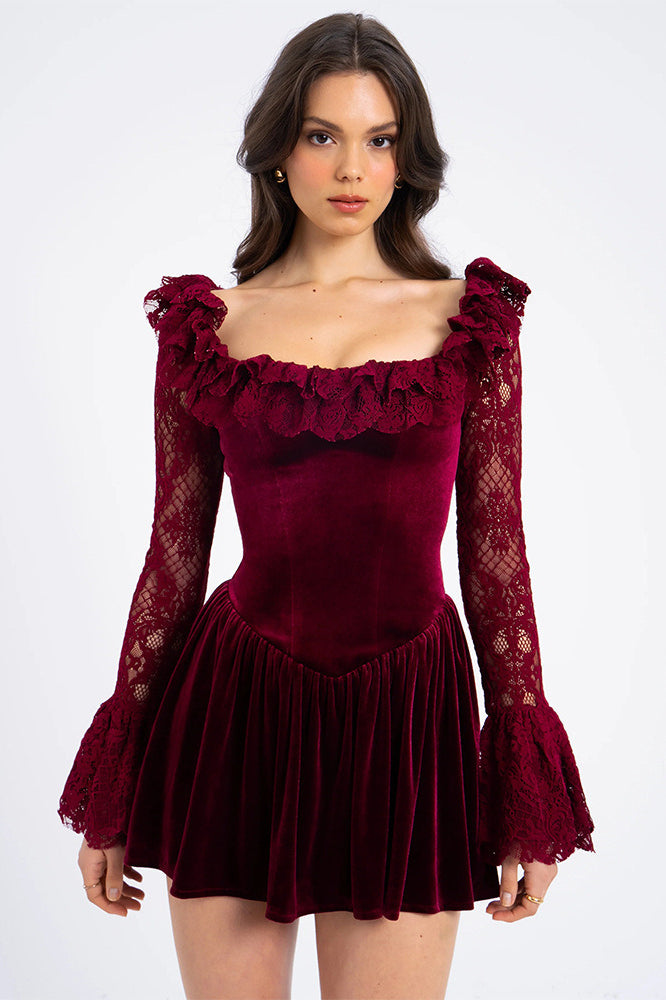 Velvet Bell Sleeve Bodycon Mini Dress - View 3
