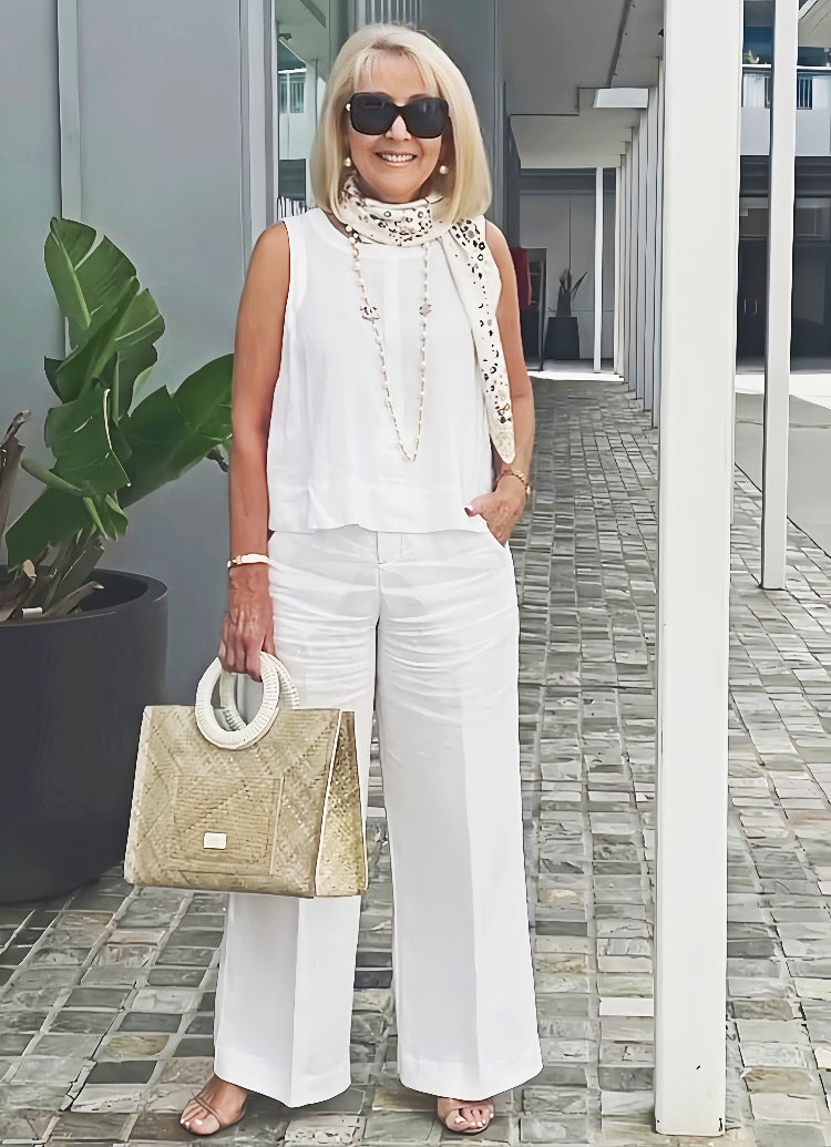 Sleeveless Layered Tank and Wide Leg Trousers Two Piece Set 3