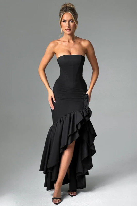 Strapless Ruched Tiered Ruffle Mermaid Gown - View 5