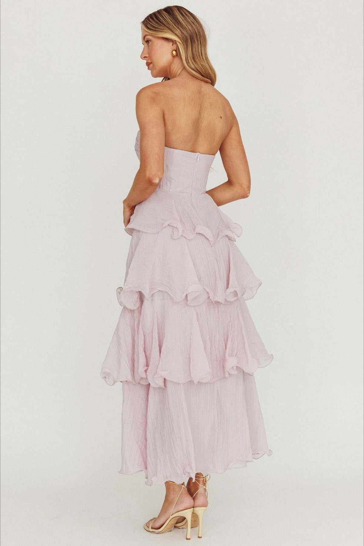 Strapless Tiered Ruffle Fit and Flare Midi Dress - View 17