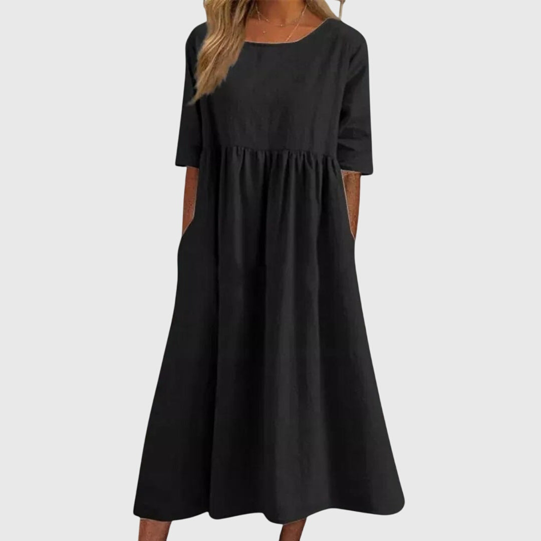 Round Neck Short Sleeve Tiered Midi Dress 6