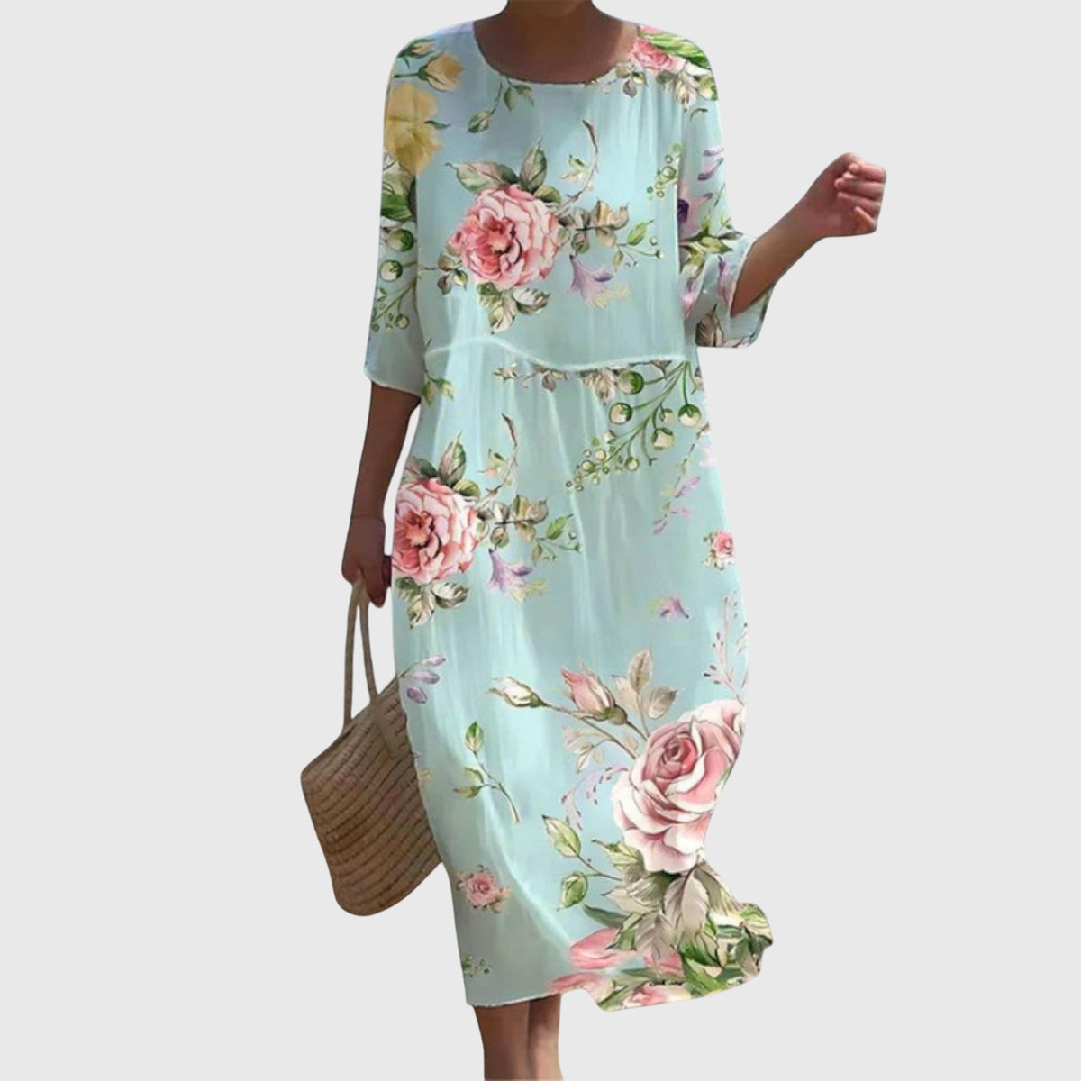 Rose Floral Round Neck Half Sleeve Maxi Dress 2
