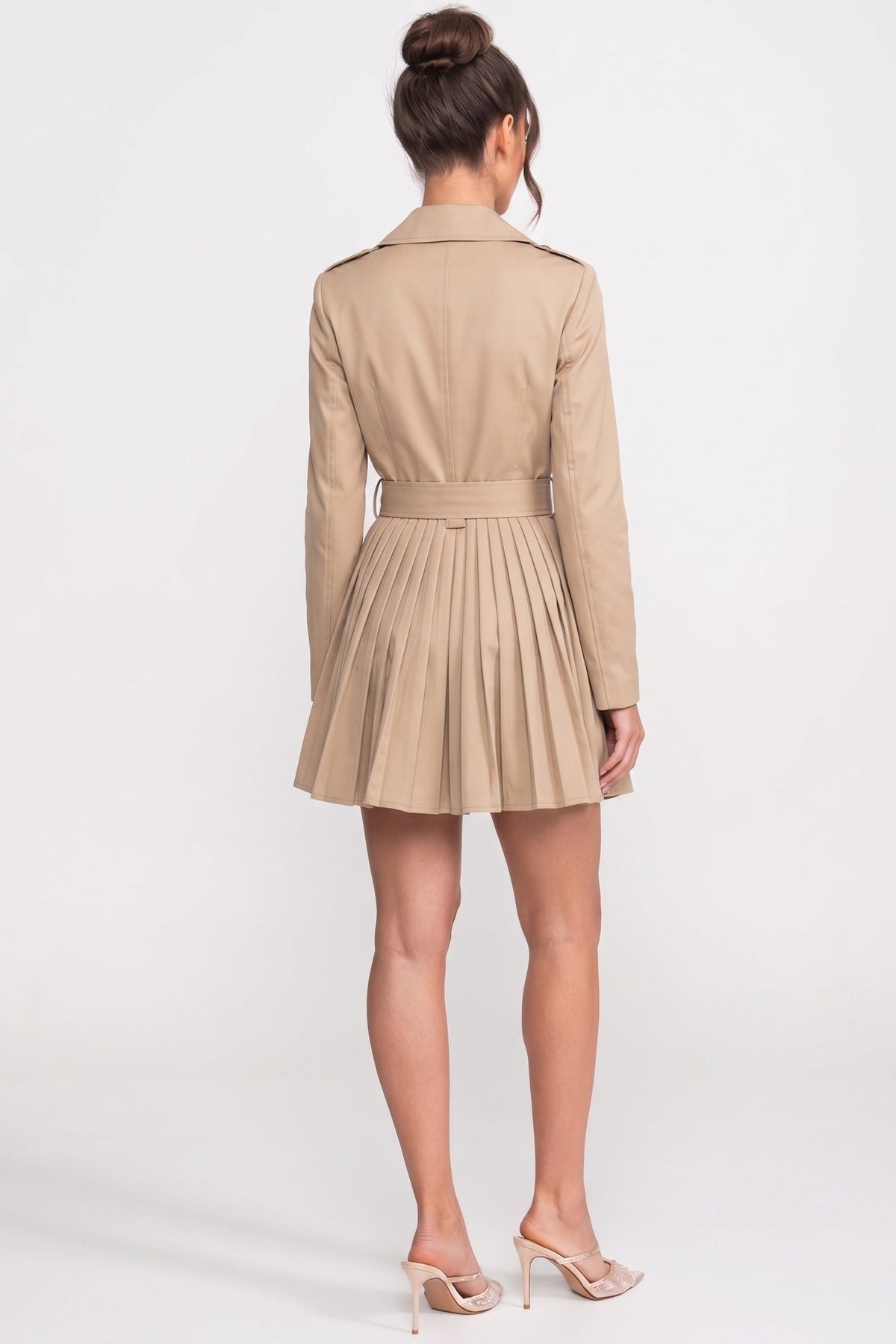 Double Breasted Belted Trench Pleated Skirt Mini Dress - View 5