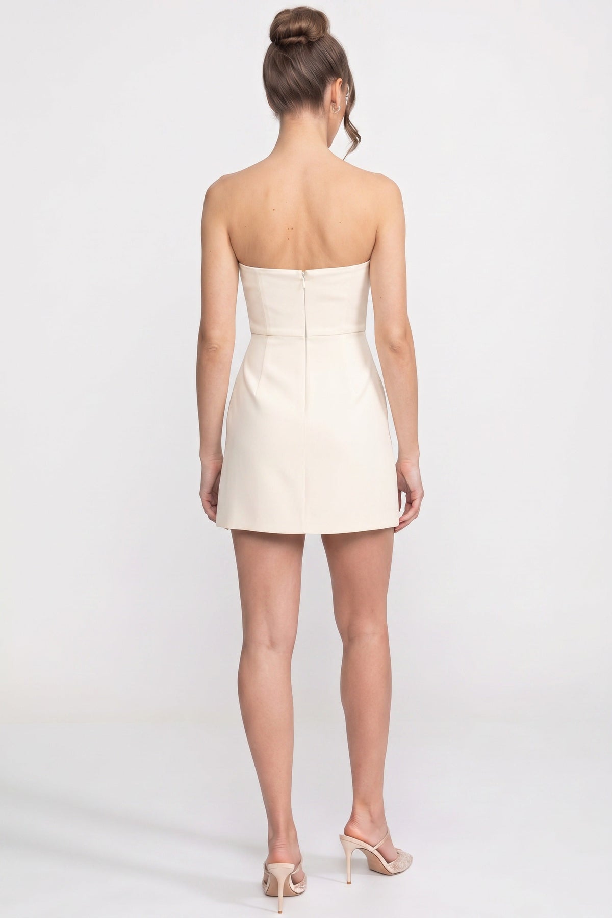 Strapless Mini Dress With 3D Iris Floral Appliqué - White - View 7
