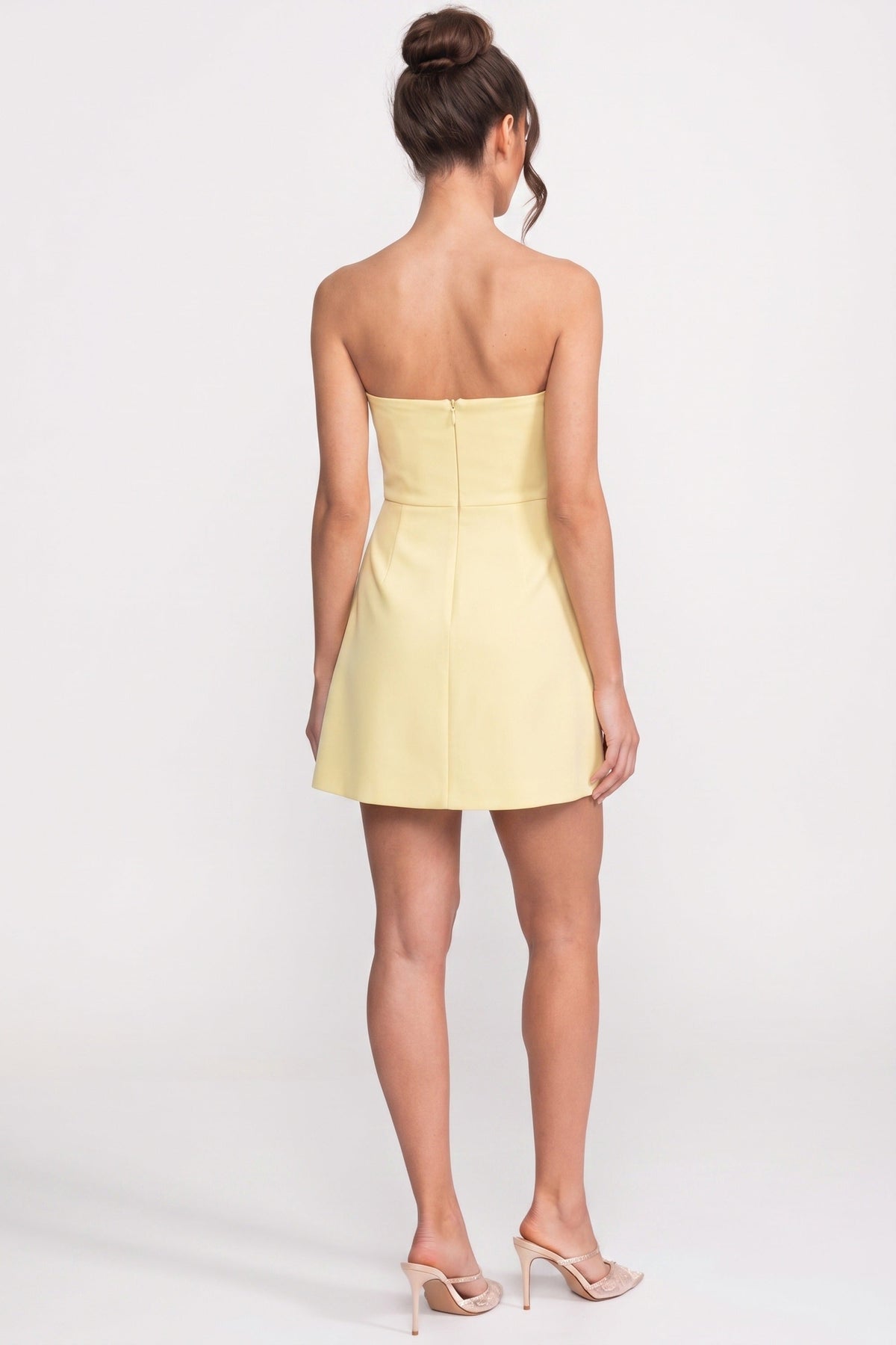 Strapless Mini Dress With 3D Camellia Floral Appliqué - Yellow - View 6