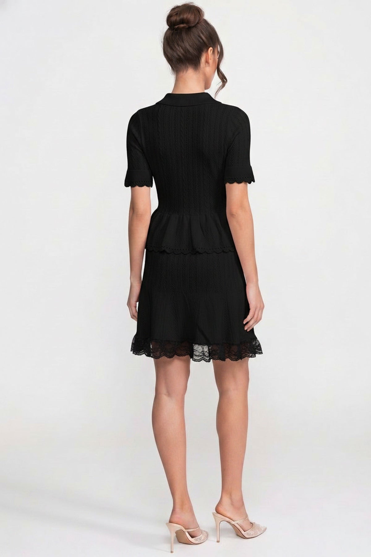 Polo-Collar Mini Dress - Black - View 4