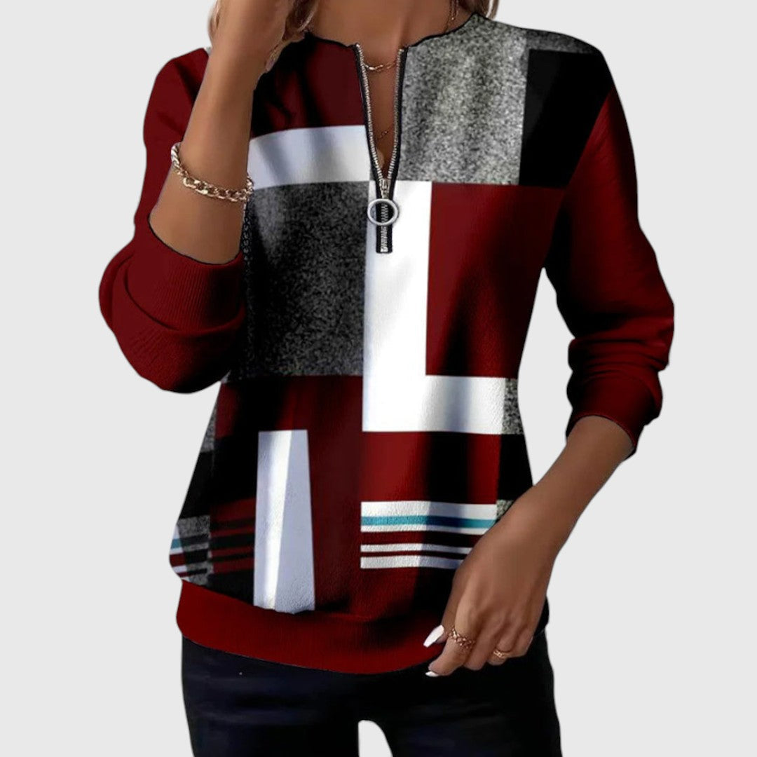 Geometric Print Quarter Zip Long Sleeve Sweatshirt