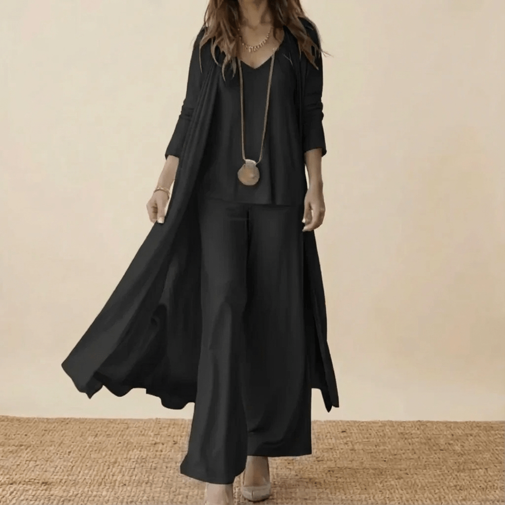 Long Duster Cami Top and Wide Leg Pants Three Piece Set 4