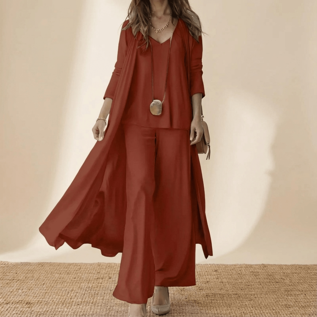 Long Duster Cami Top and Wide Leg Pants Three Piece Set 2