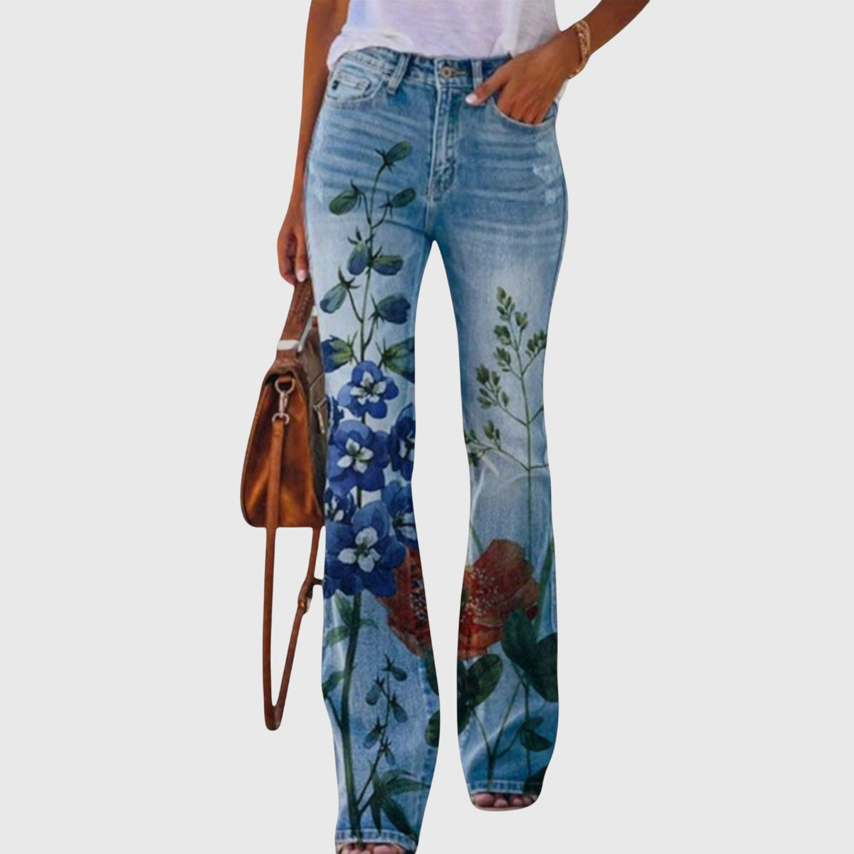Floral Print High Waist Flare Jeans 5