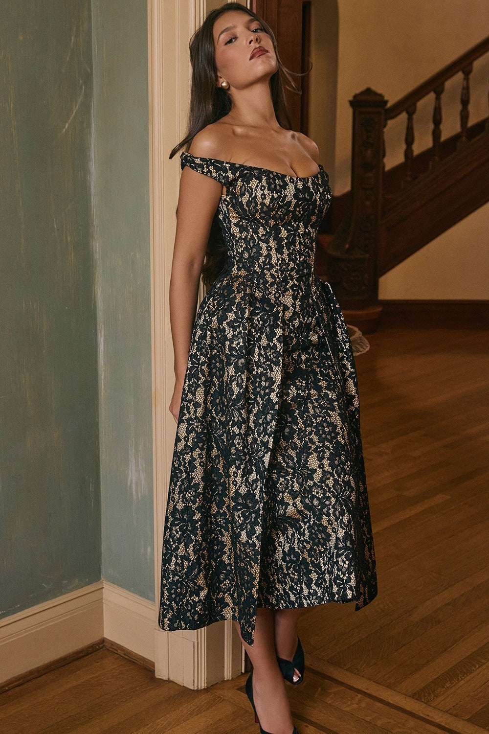 Chic Off Shoulder Backless Slim Waist Printed Cocktail Dress - View 2