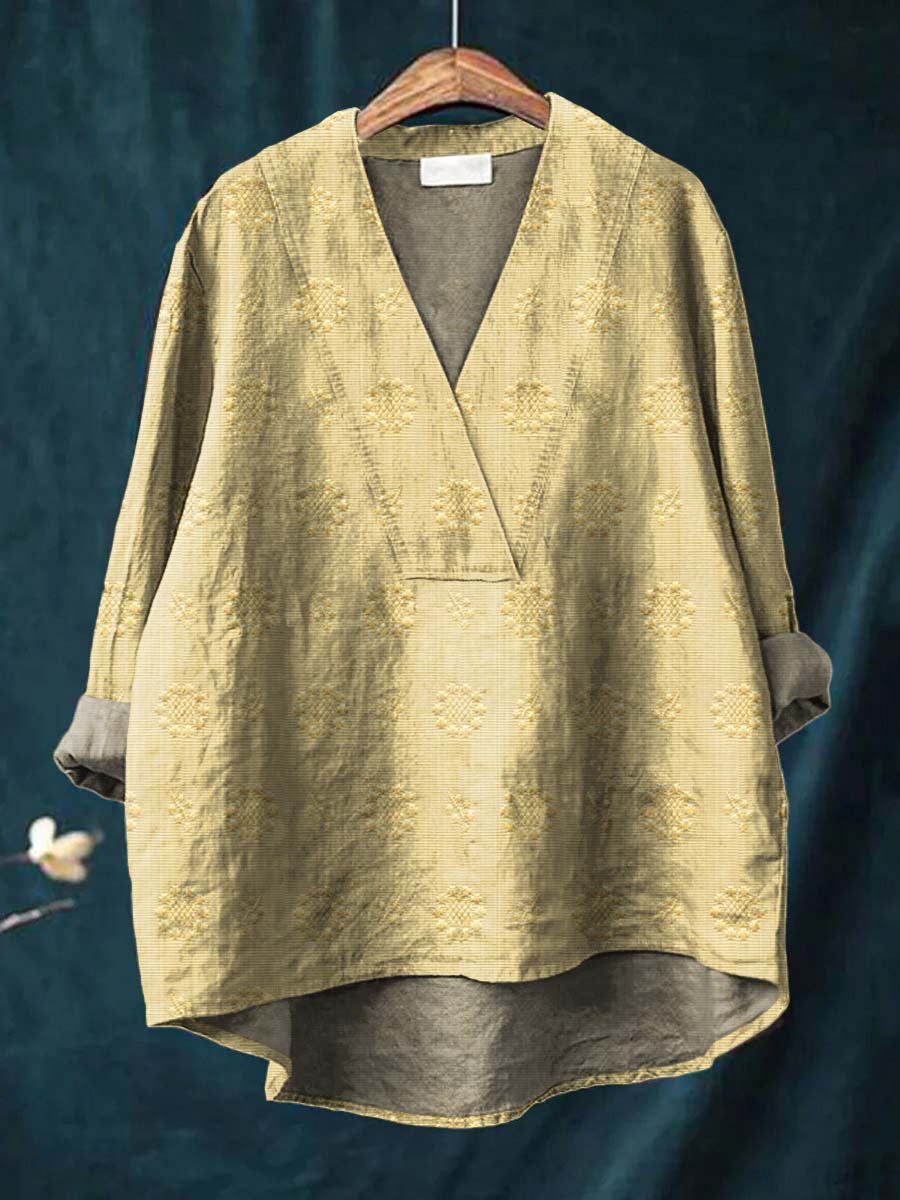 V-Neck Quarter Sleeve Eyelet Embroidered Tunic Top 8