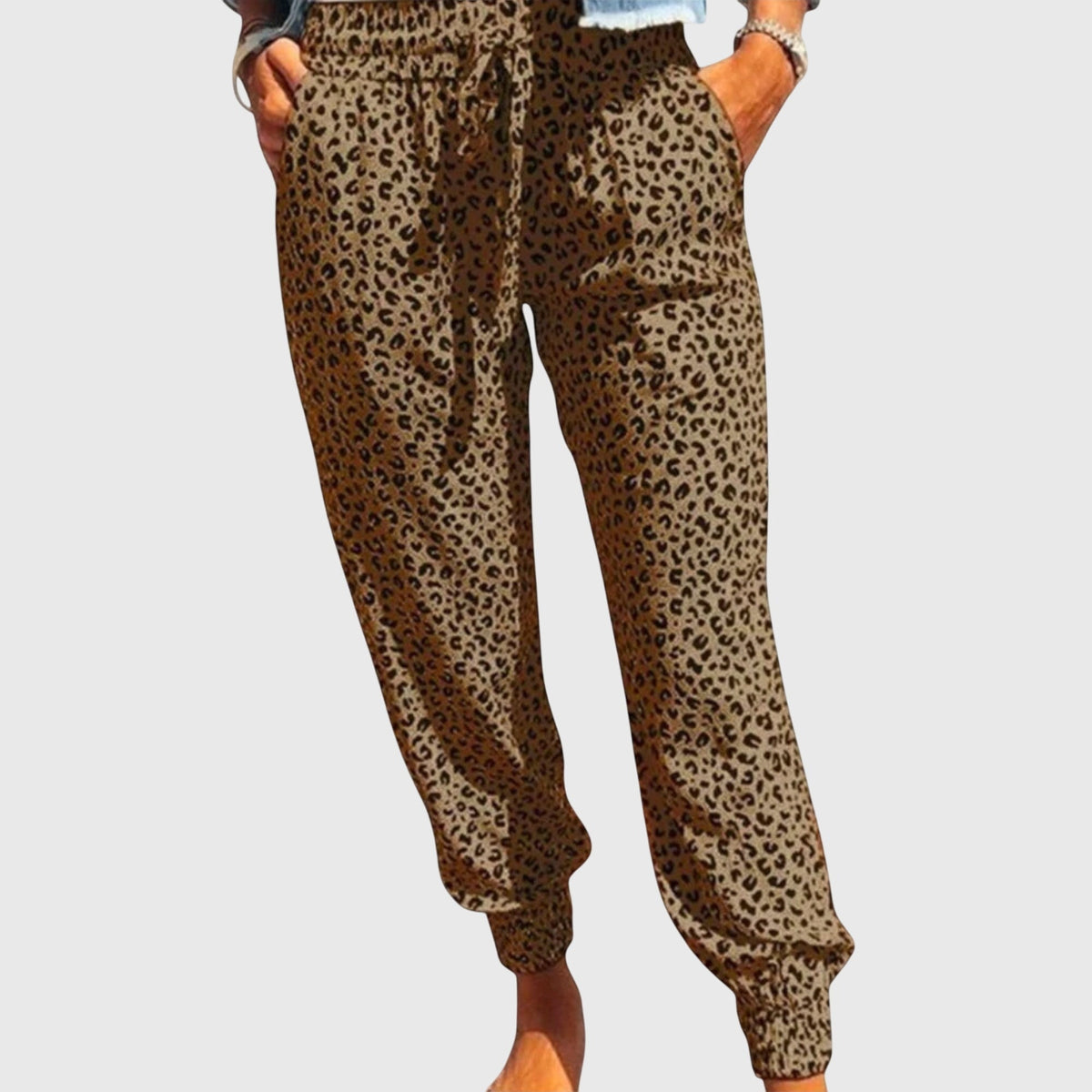 Leopard Print Drawstring Waist Tapered Jogger Pants 2