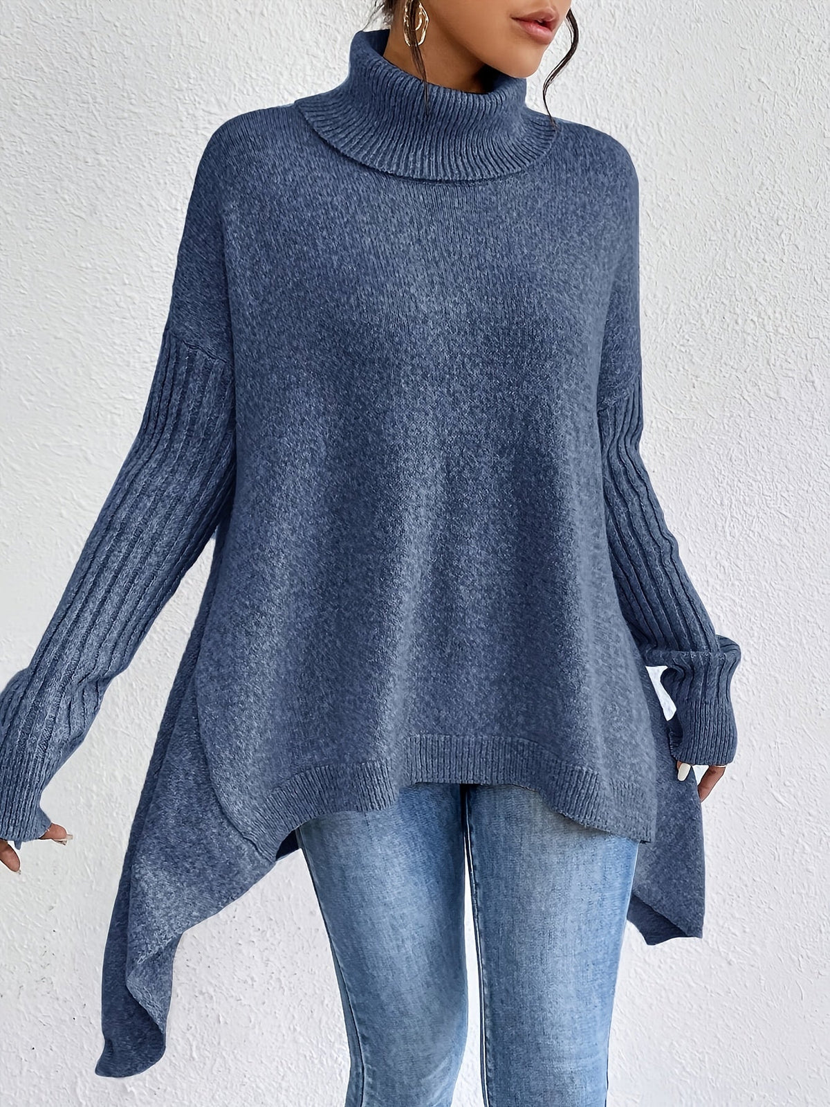 Turtleneck Long Sleeve Oversized High Low Sweater 6