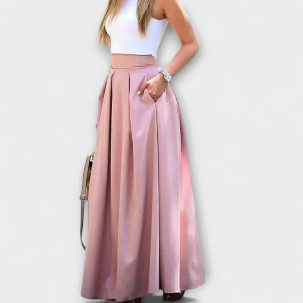 High Waist Pleated Pocket Flared Maxi Skirt 5